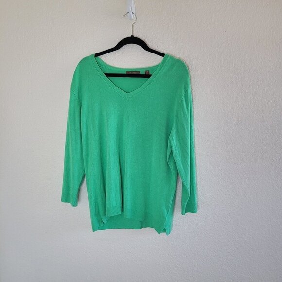 525 america Green V-Neck Long Sleeve Lightweight Sweater Plus Size XXL 2XL - Picture 2 of 12